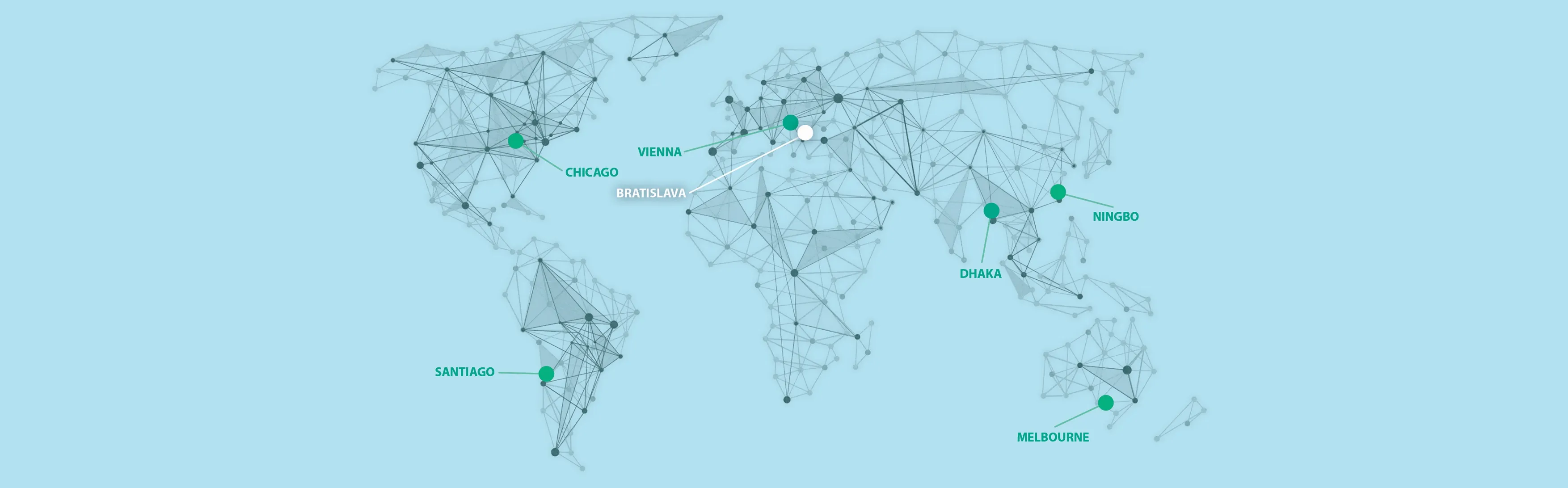 Map of the world with important cities